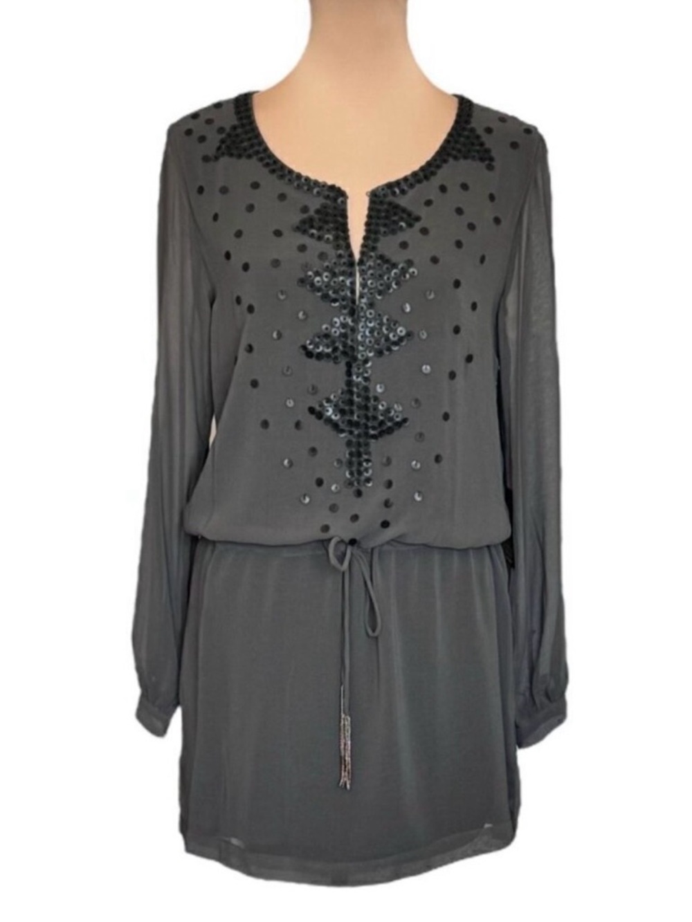 NWT HARPER Boho Blouson Mini Dress Sz S Chiffon Sequin Embellished Event